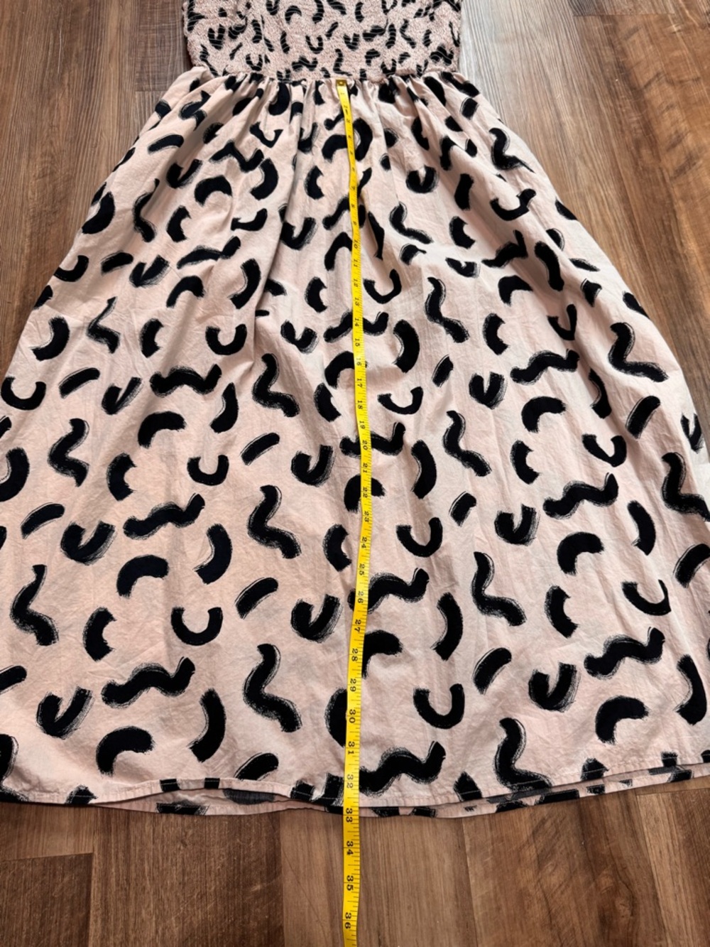 a new day Women’s 100% Cotton Midi Dress Tan with Black Brushstroke Design, M - Picture 7 of 10